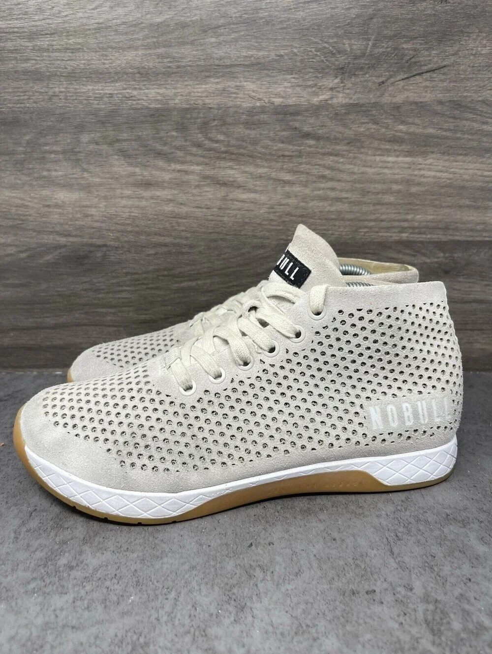 Nobull Mid Trainer Sneakers Womens Size 9 Neutral Beige Suede Gum Crossfit Lift